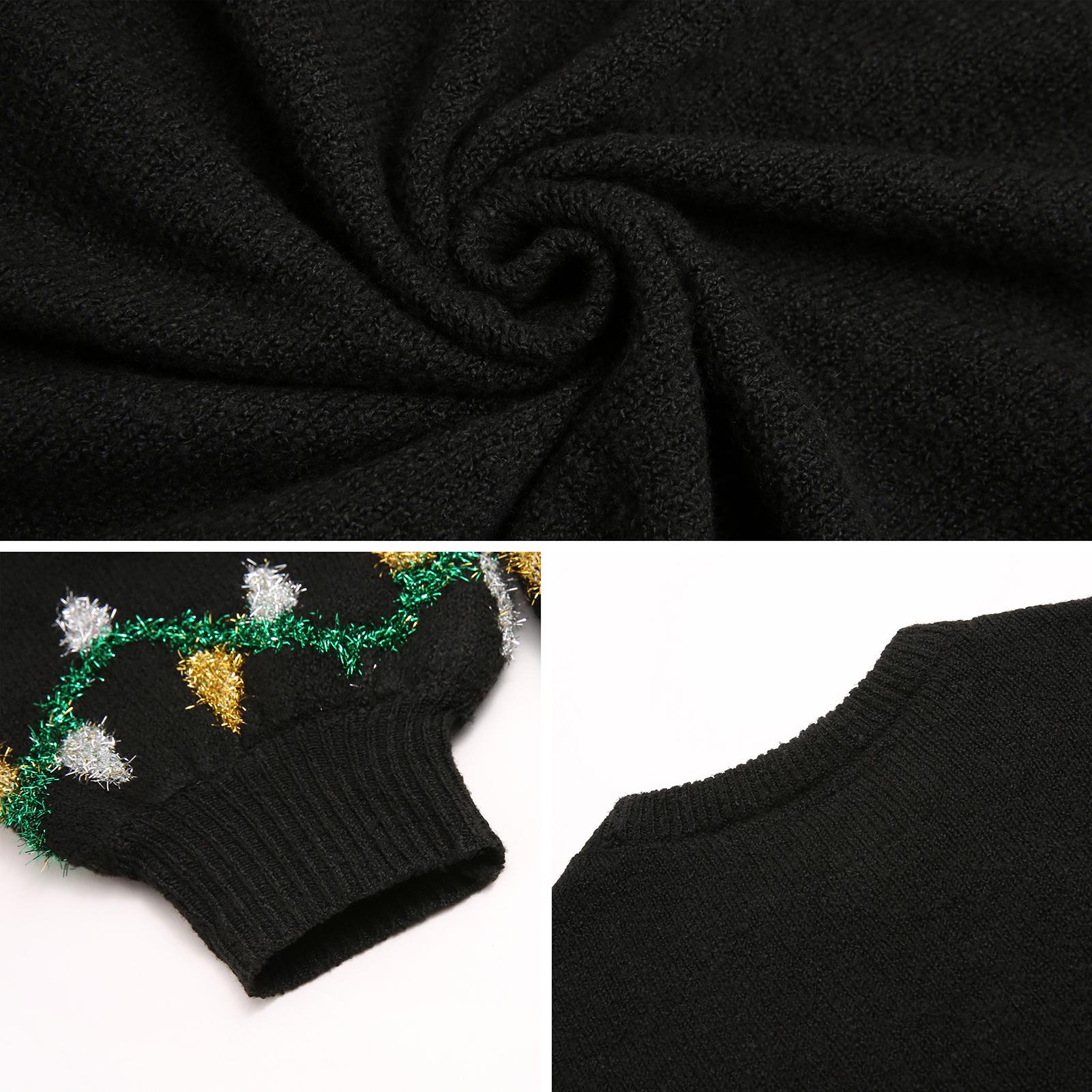 Women Knitted Sweater Christmas Lights Fleece Pullover Blouse O Neck Long Sleeve Casual Loose Sweatshirt