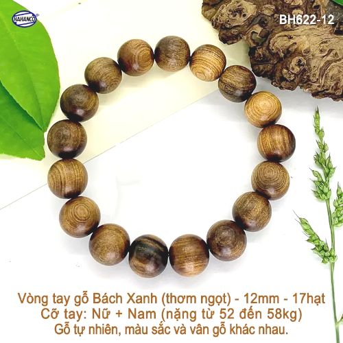 Vòng tay gỗ Bách Xanh cổ thụ thơm ngọt - vân gỗ đẹp - 12 ly - 17 hạt (Nữ + Nam - nặng 50 - 60kg)