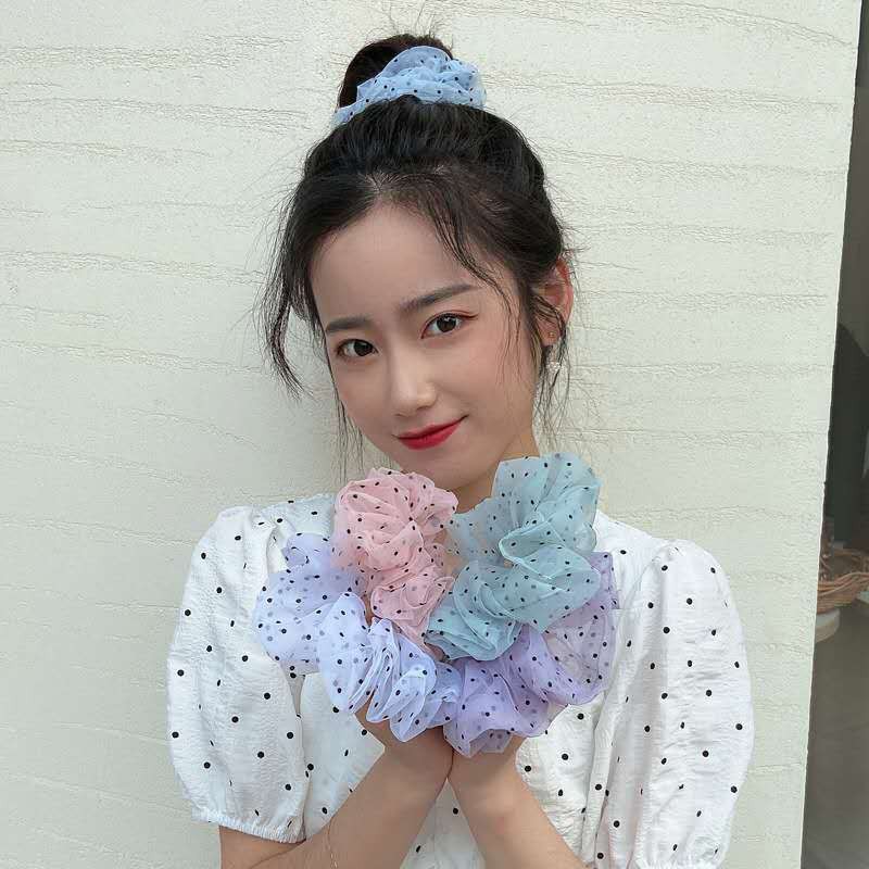 Dây buộc tóc, cột tóc scrunchies họa tiết chấm bi Voan nhiều màu 