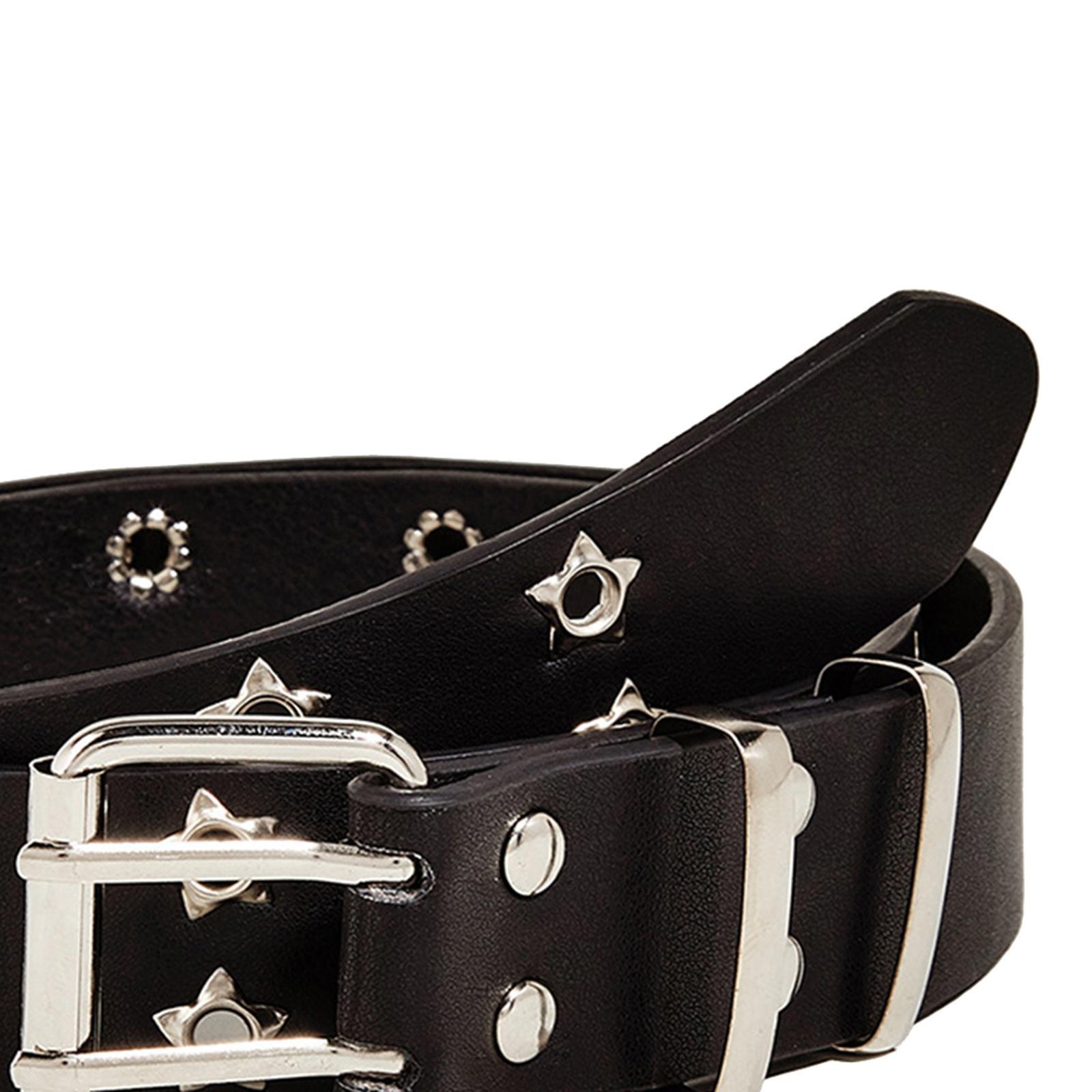 Fashion Women Leather Belt Double Grommet Belt Metal Buckle Gothic Punk Belt Adjustable