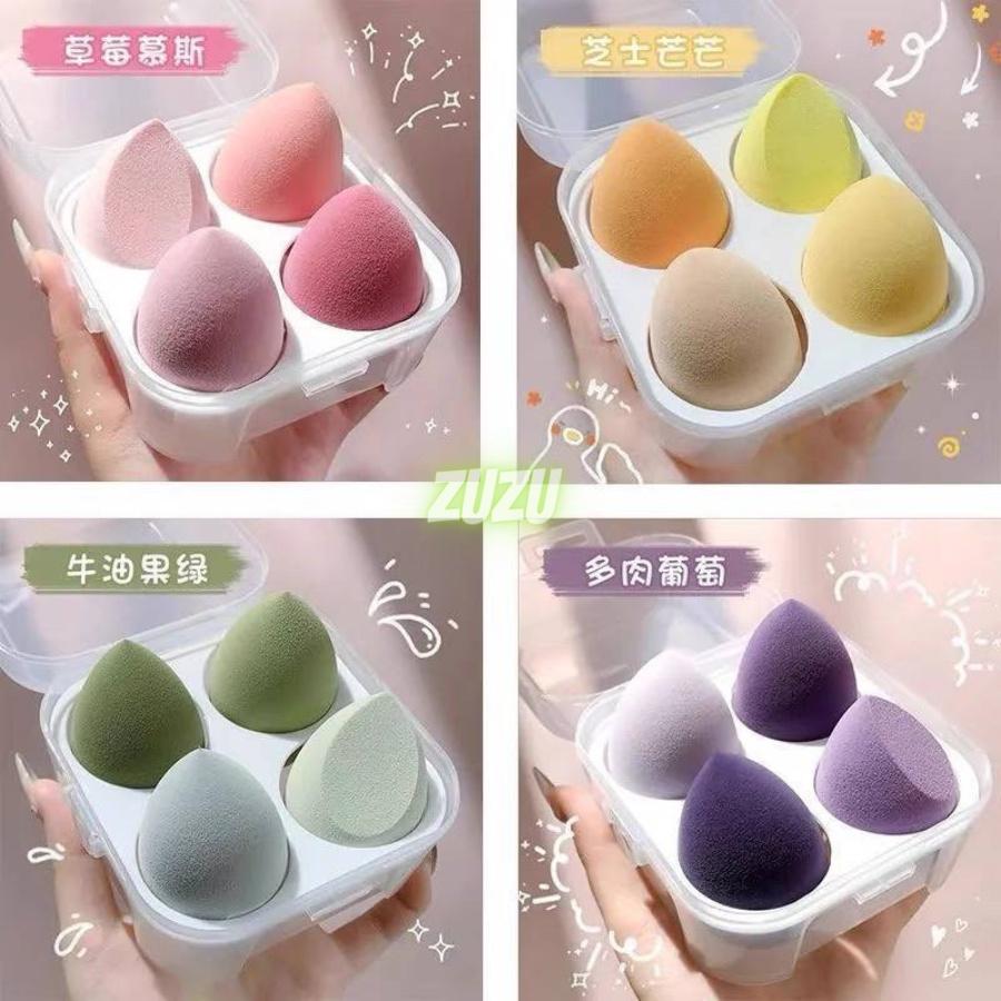 Hộp gồm 4 mút tán kem nền mút trang điểm mềm mại hình giọt nước siêu tiện dụng Zu Cosmetics