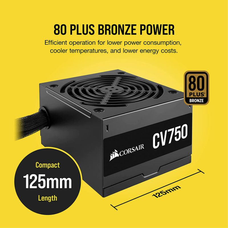 Nguồn máy tính Corsair CV750 - Công suất 750W - 80 Plus Bronze - Hàng chính hãng