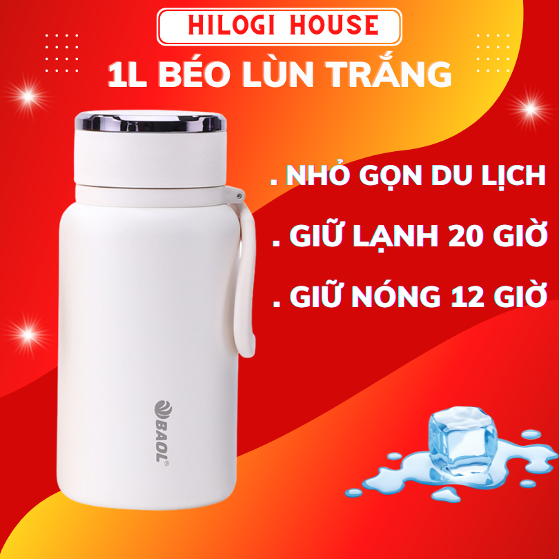 Bình giữ nhiệt 1500ml HiLOGI HOUSE sơn nhám chống trầy xước giữ nhiệt lạnh hơn 24 giờ , giữ nóng hơn 12 giờ , có dây treo