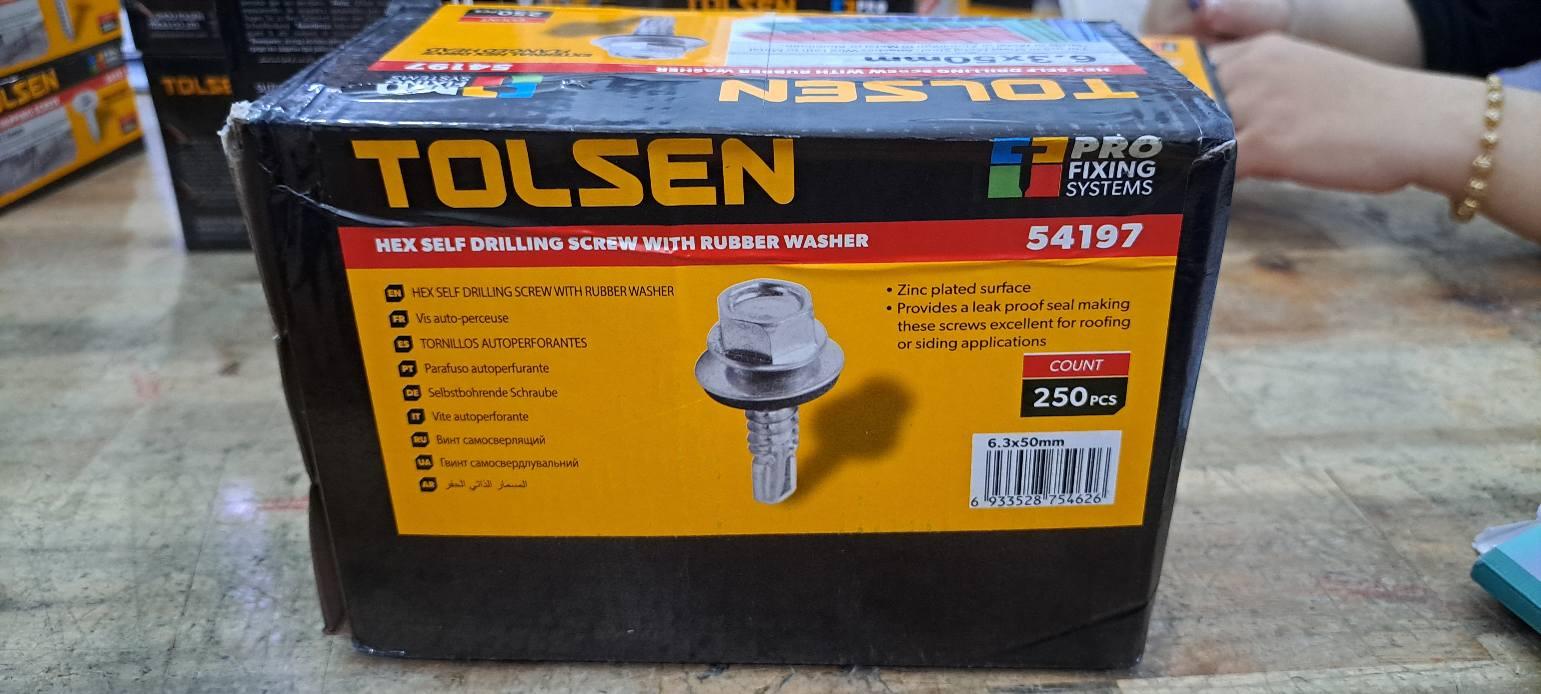 HỘP 500 CÂY VÍT LỤC GIÁC TỰ KHOAN VỚI VÒNG ĐỆM CAO SU 6.3X32MM 4KG 54196 TOLSEN - HÀNG CHÍNH HÃNG