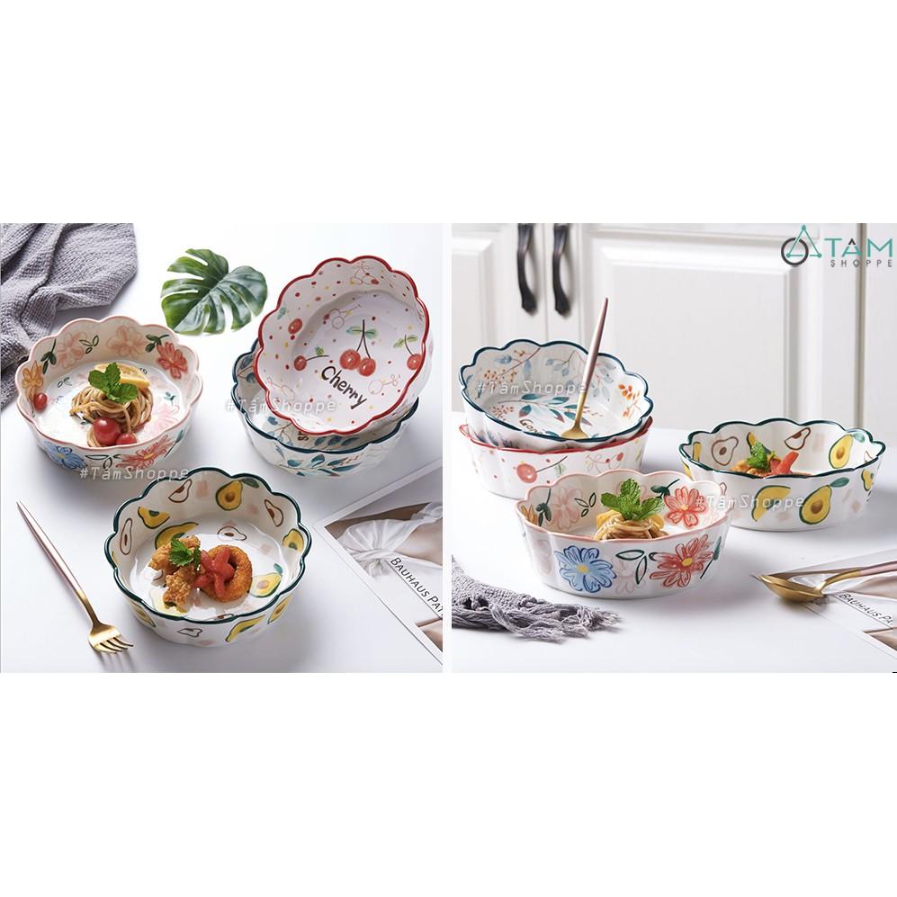 Dĩa gốm sứ cao cấp tròn vành nhún bèo vẽ họa tiết Summer Style