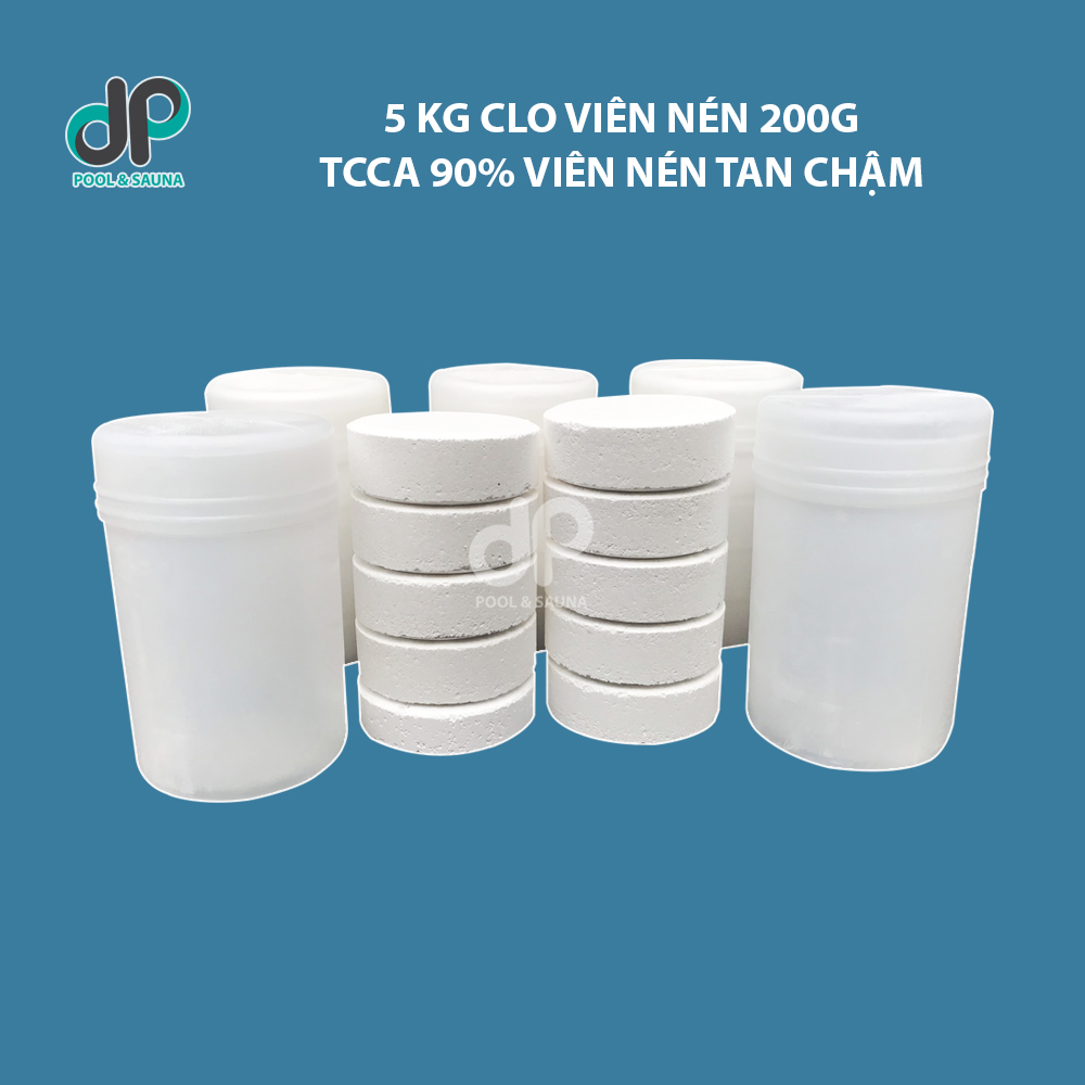 Clorin viên nén 200g hàm lượng 90%, 5kg viên nén TCCA 200g xử lí nước bể bơi, diệt rêu tảo, khử trùng sát khuẩn hiệu quả