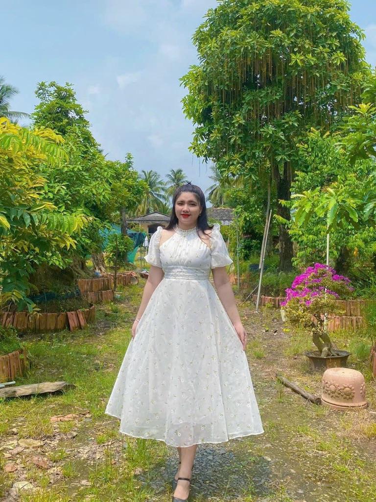 Đầm xòe vol hoa vai lưới bigsize