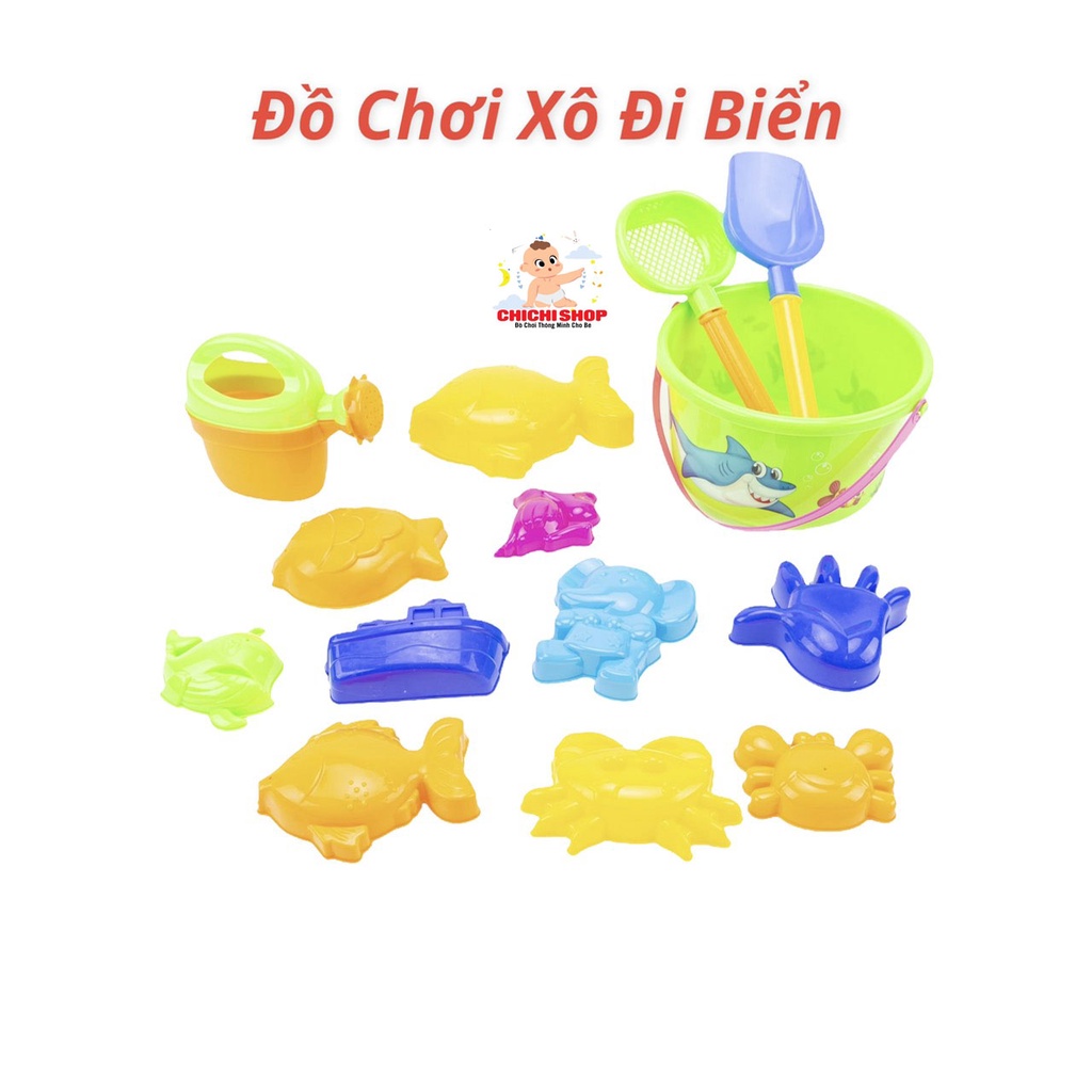 Bộ Đồ Chơi Túi Xô Đi Biển, Xô Xúc Cát Kèm Khuôn Tạo Hình Cát Đáng Yêu Ngộ Nghĩnh Cho Bé Thỏa Thích Vui Chơi