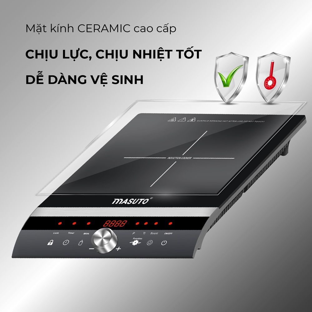 Bếp điện từ đơn cảm ứng Sothing Masuto MS-ID2000 kính cường lực siêu bền tặng kèm nồi lẩu- Hàng chính hãng