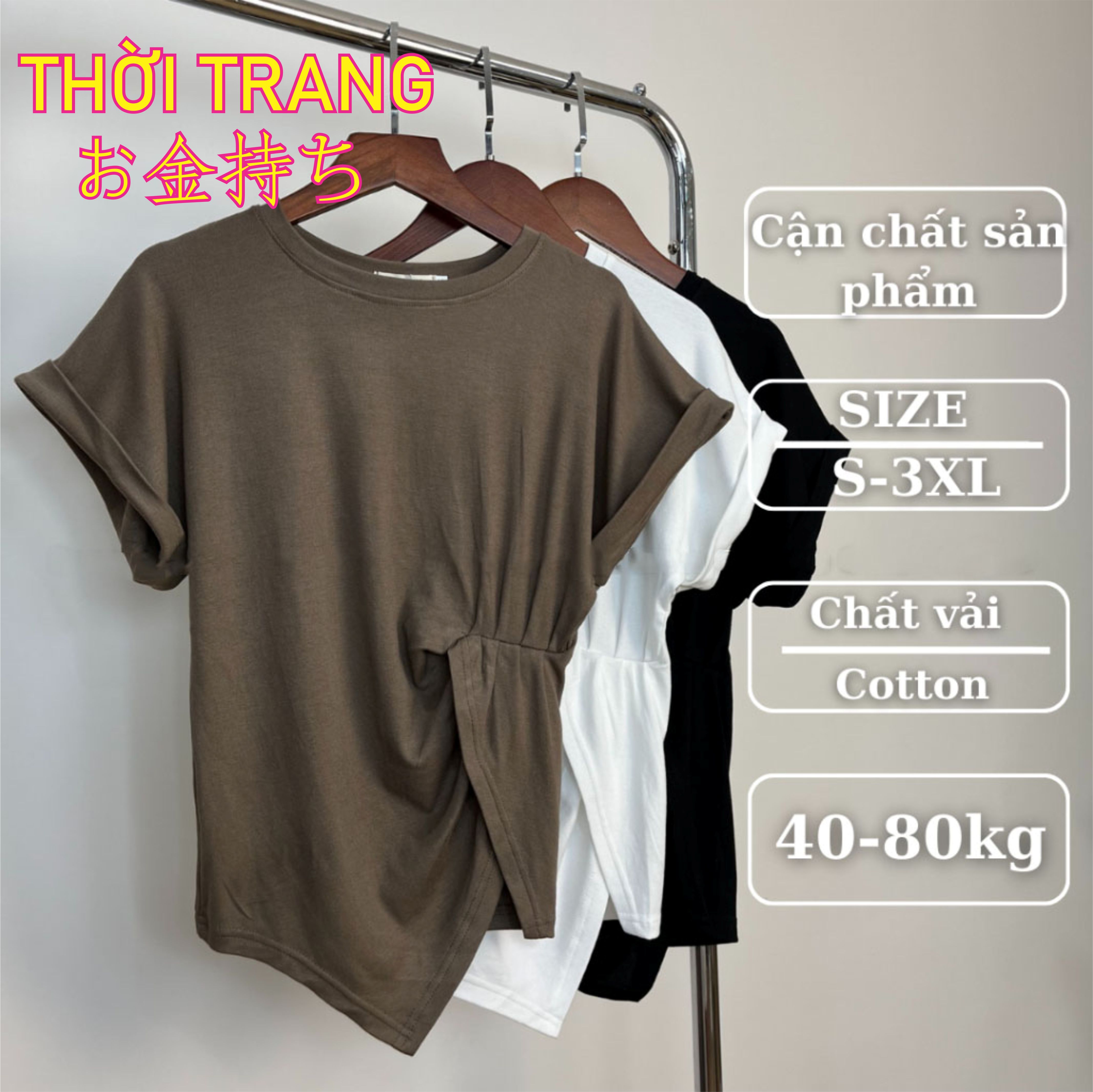 Áo thun cổ tròn xoắn eo chất coton đẹp có bigsize 3110