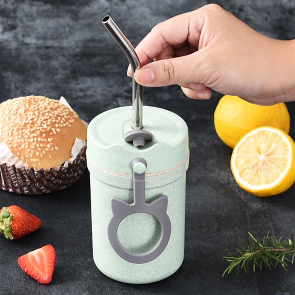 Cốc Đựng Canh + Ống Hút + Thìa Ăn Cơm Trưa Văn Phòng - Chất Liệu Lúa Mạch An Toàn