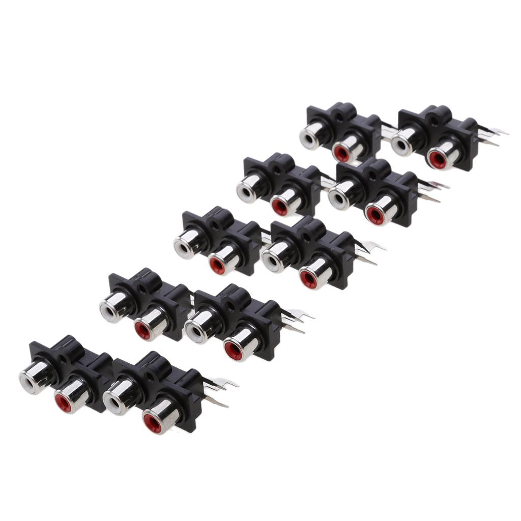 10 Pieces PCB Mount AV Concentric Outlet 2 RCA Female Socket Connector Board