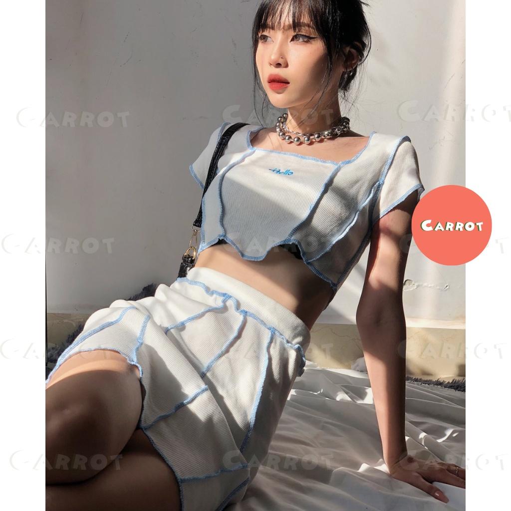 Áo croptop và chân váy set đồ nữ đi chơi đi du lịch sang chảnh phong cách hàn quốc trendy carrotxinhdep chất co giãn -91