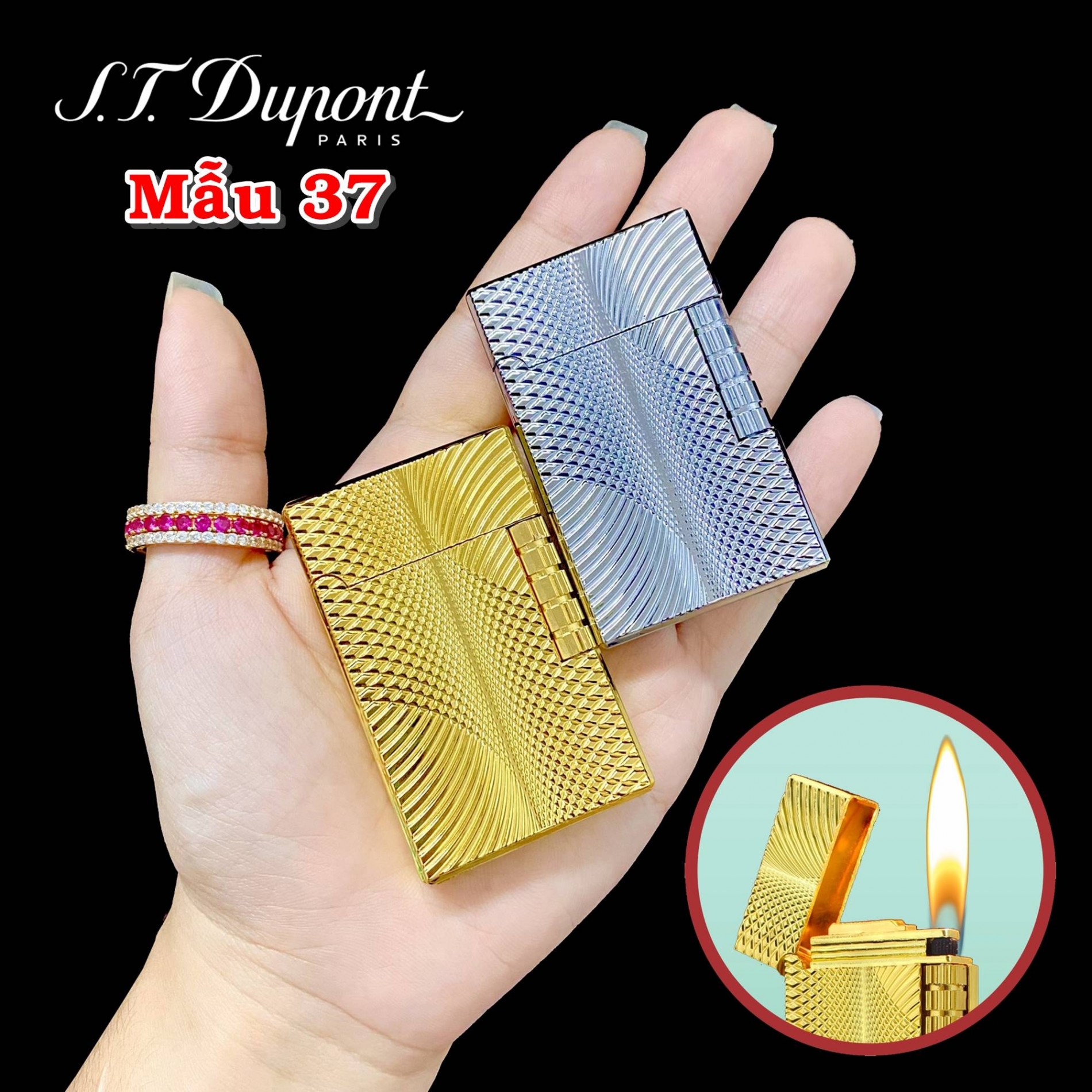 Hột quẹt bật lửa Dupont vân kim cương 3D M37 (S.T. DUPONT) - xài gas