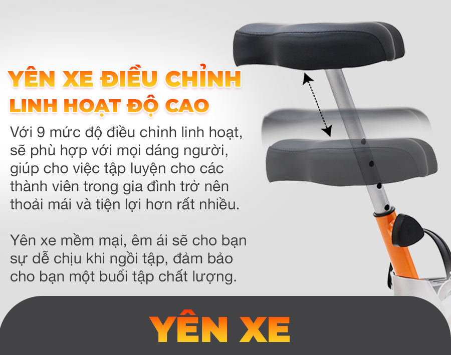 Xe Đạp Tập Thể Dục OKACHI SPORT JP-K9 (Cao Cấp) Khung Thép Dày Tải Trọng 150kg Siêu Chắc Chắn, Yên Xe To Ngồi Thoải Mái