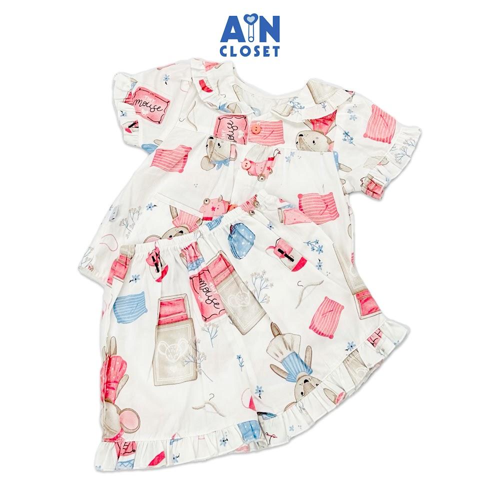 Bộ quần áo ngắn bé gái họa tiết Chuột Hồng cotton - AICDBGSDZAUL - AIN Closet