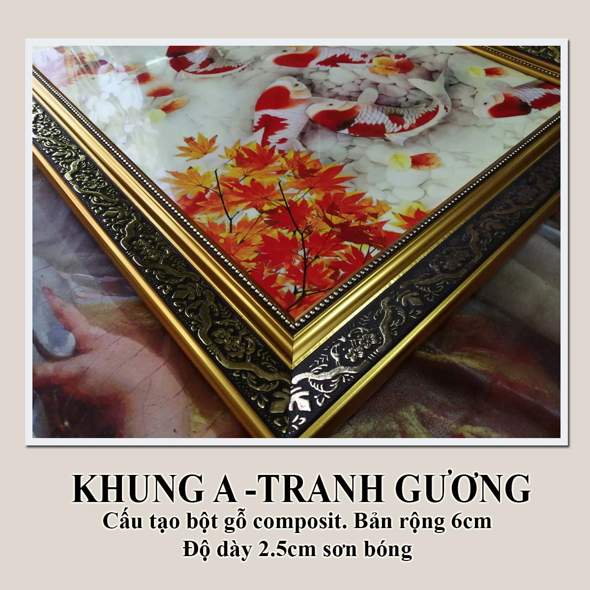 Bức tranh khung hoàn thiện - CHIM CÔNG, PHƯỢNG HOÀNG chất liệu in vải lụa hoặc giấy ảnh bóng gương Mã số: 3628L8