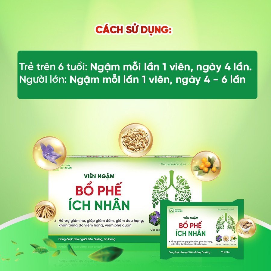 Viên Ngậm Bổ Phế Ích Nhân giảm ho, giảm đau họng, giảm khản tiếng được chiết xuất thảo dược (Hộp 100 viên)