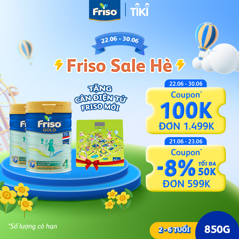 Combo 2 lon sữa Bột Friso Gold 4 850g (Dành Cho Trẻ Từ 2 - 6 Tuổi) + Tặng cân điện tử Friso mới