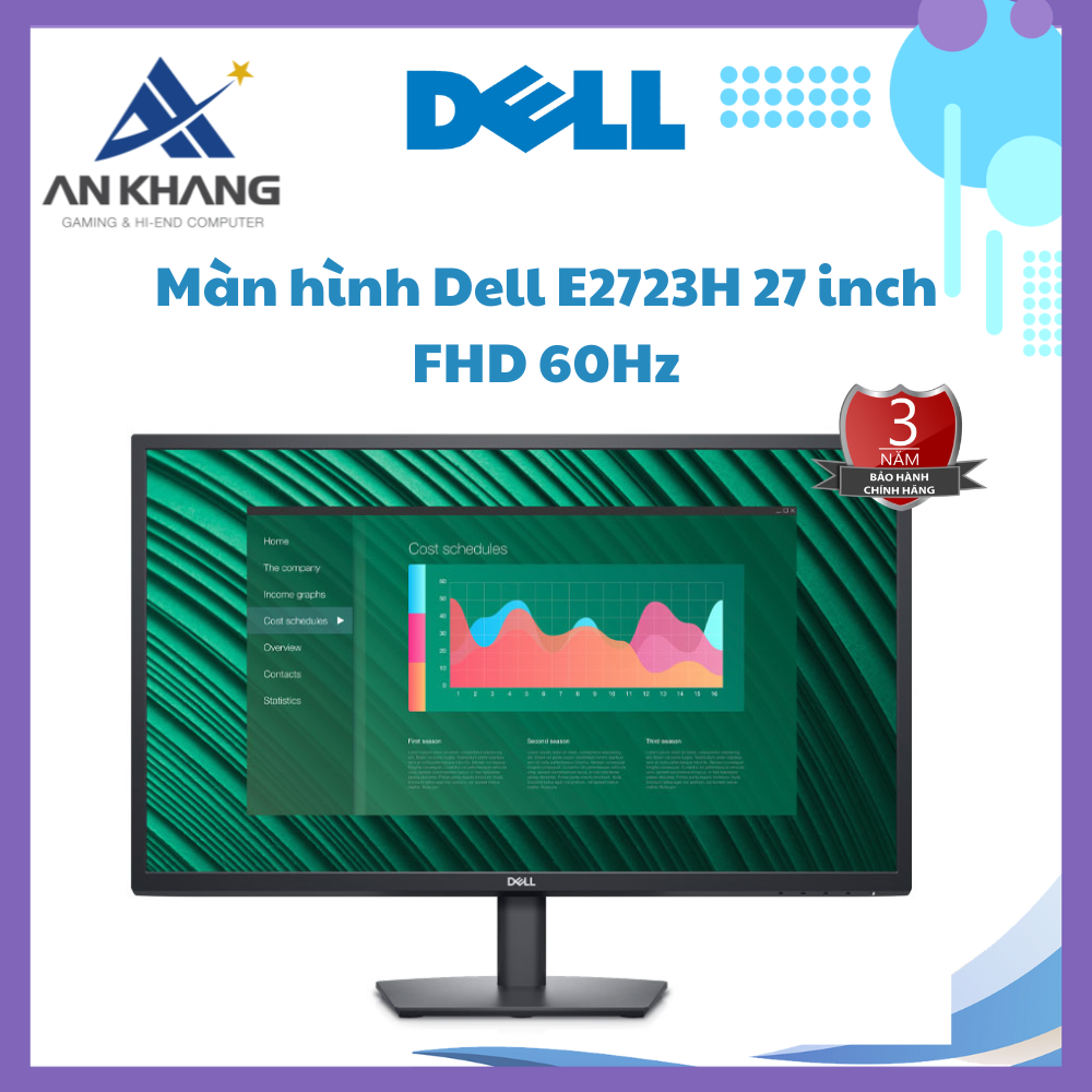 Màn hình Dell E2723H 27inch FHD 60Hz - Hàng Chính Hãng - Bảo Hành 36 Tháng Tại Dell Việt Nam [Lỗi 1 đổi 1]