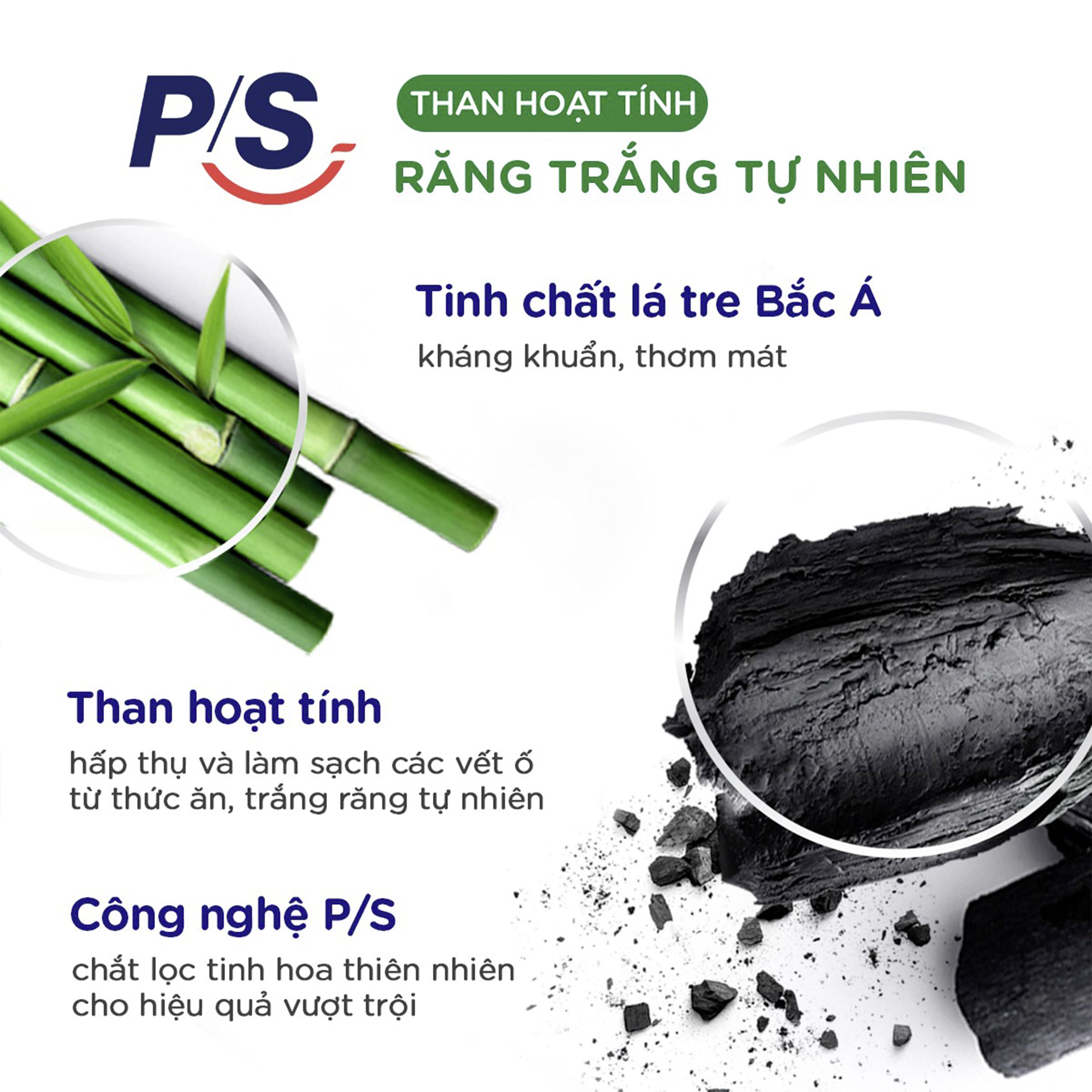 [Giảm thêm 7% Đơn 149k] Bộ 3 Kem đánh răng P/S Than Hoạt Tính 230g