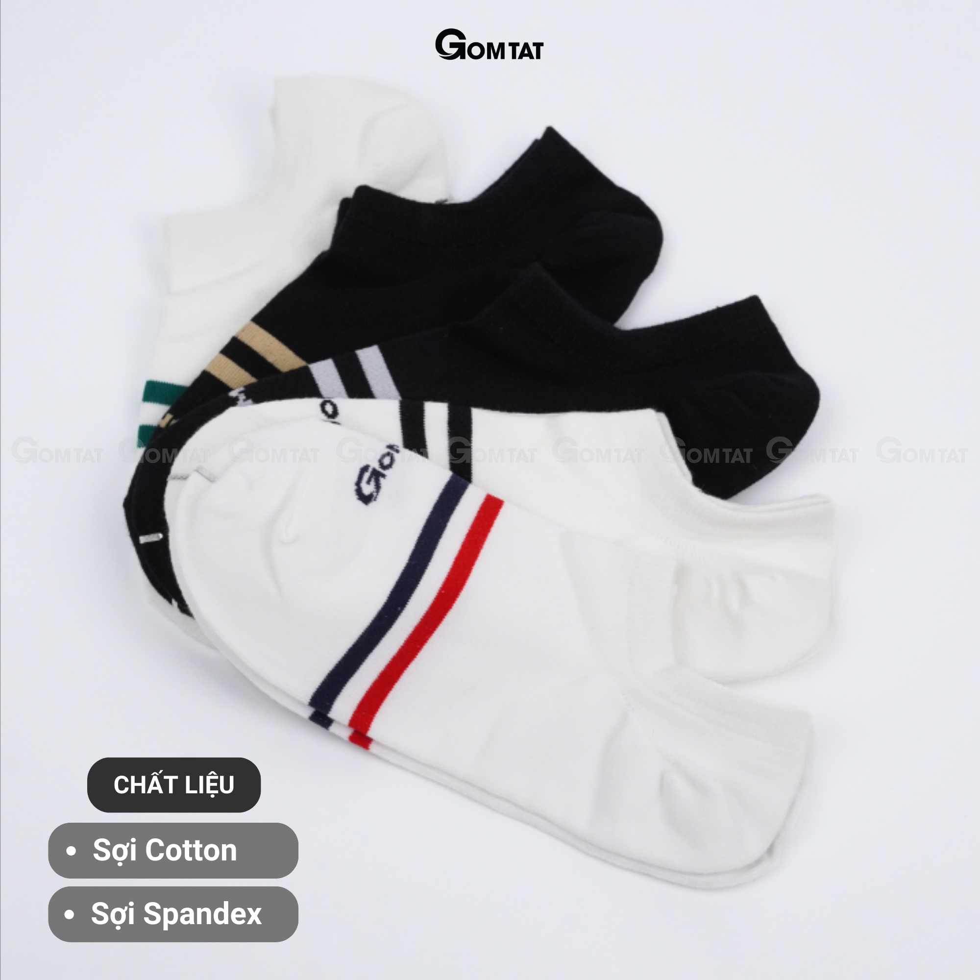 Tất Cổ Ngắn Nam Nữ GOMTAT Mẫu 2 Sọc Ngang, Vớ Cổ Thấp Unisex Chất Liệu Cotton Cao Cấp - GOM503-2SOC-LE