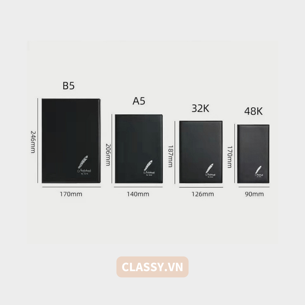 Sổ bìa da đen nhiều kích thước Classy Notebook ghi chép cuộc họp, lập kế hoạch kinh doanh- 224 trang bìa tối giản- PK1834