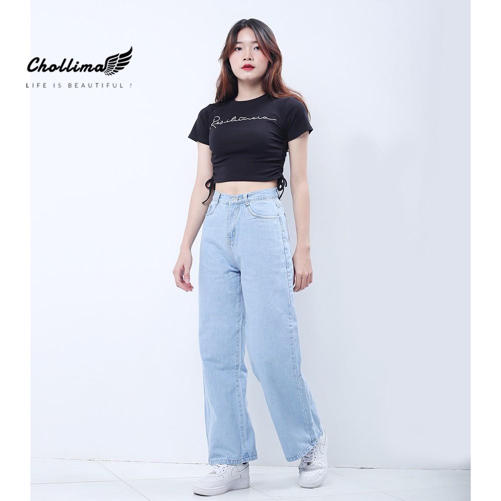 Quần jeans nữ Chollima ống rộng SIMPLE JEAN Unisex vải jean cao cấp chất đẹp QD026