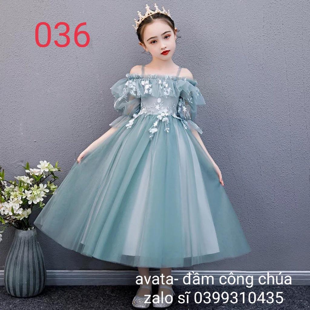 váy đầm xám xanh dự tiệc cho bé từ 1 tuổi - 12 tuổi