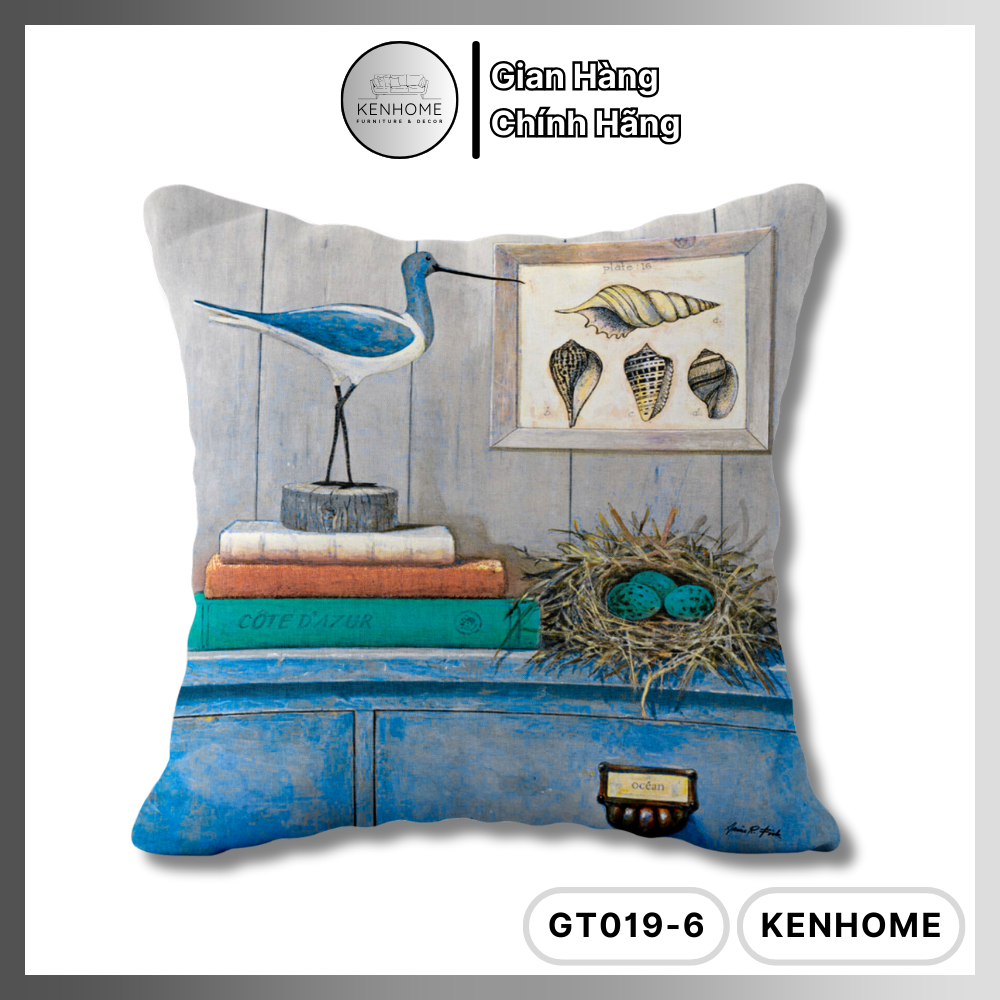 Gối Sofa Họa Tiết Trang Trí Phòng Khách - KENHOME - Gối Tựa Lưng Sofa Phong Cách Địa Trung Hải Cổ Điển - Chất Liệu Vải Bố - Kích Thước 45x45cm