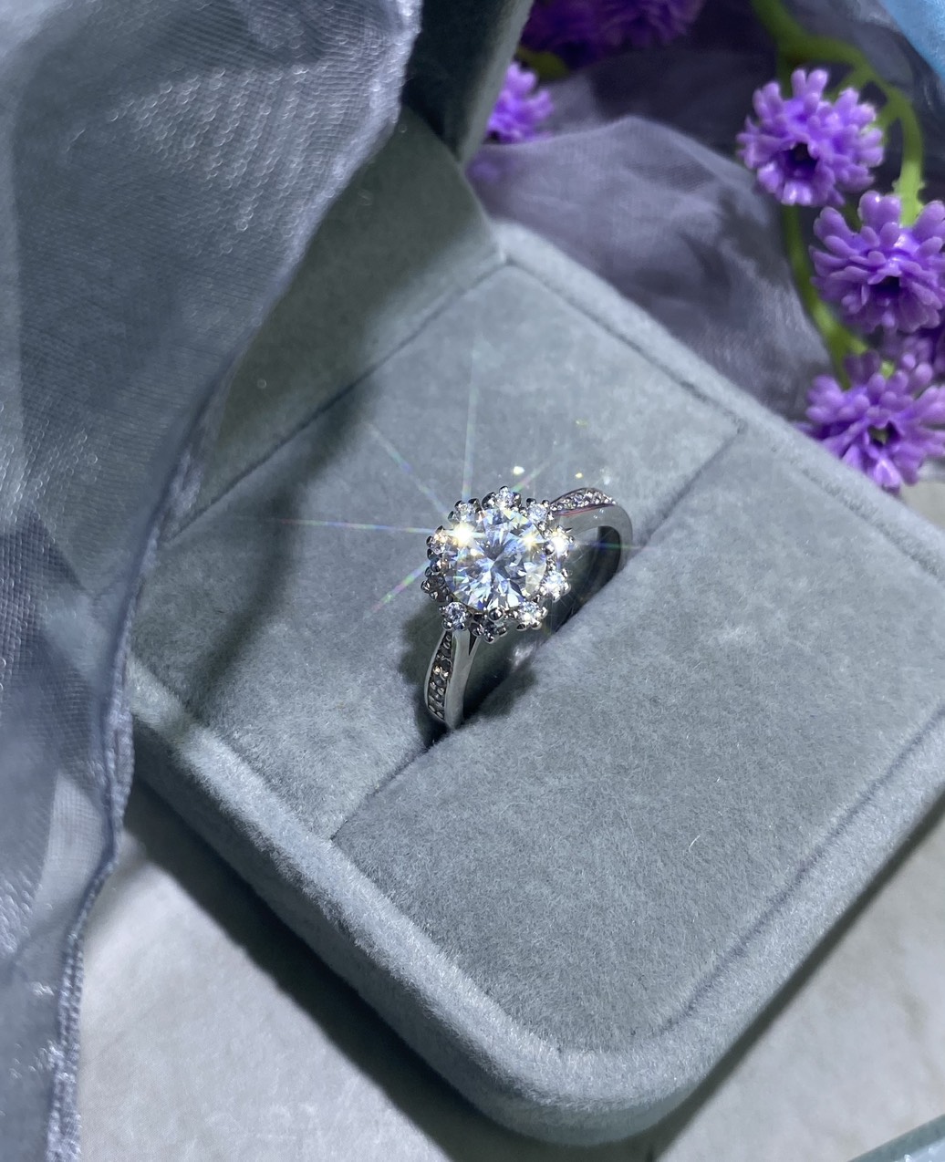 Phụ kiện đeo ngón tay Bạc 925 xi Kim viên chủ Kim Cương nhân tạo Moissanite hạt 1.0 carat - R10.9.7.6