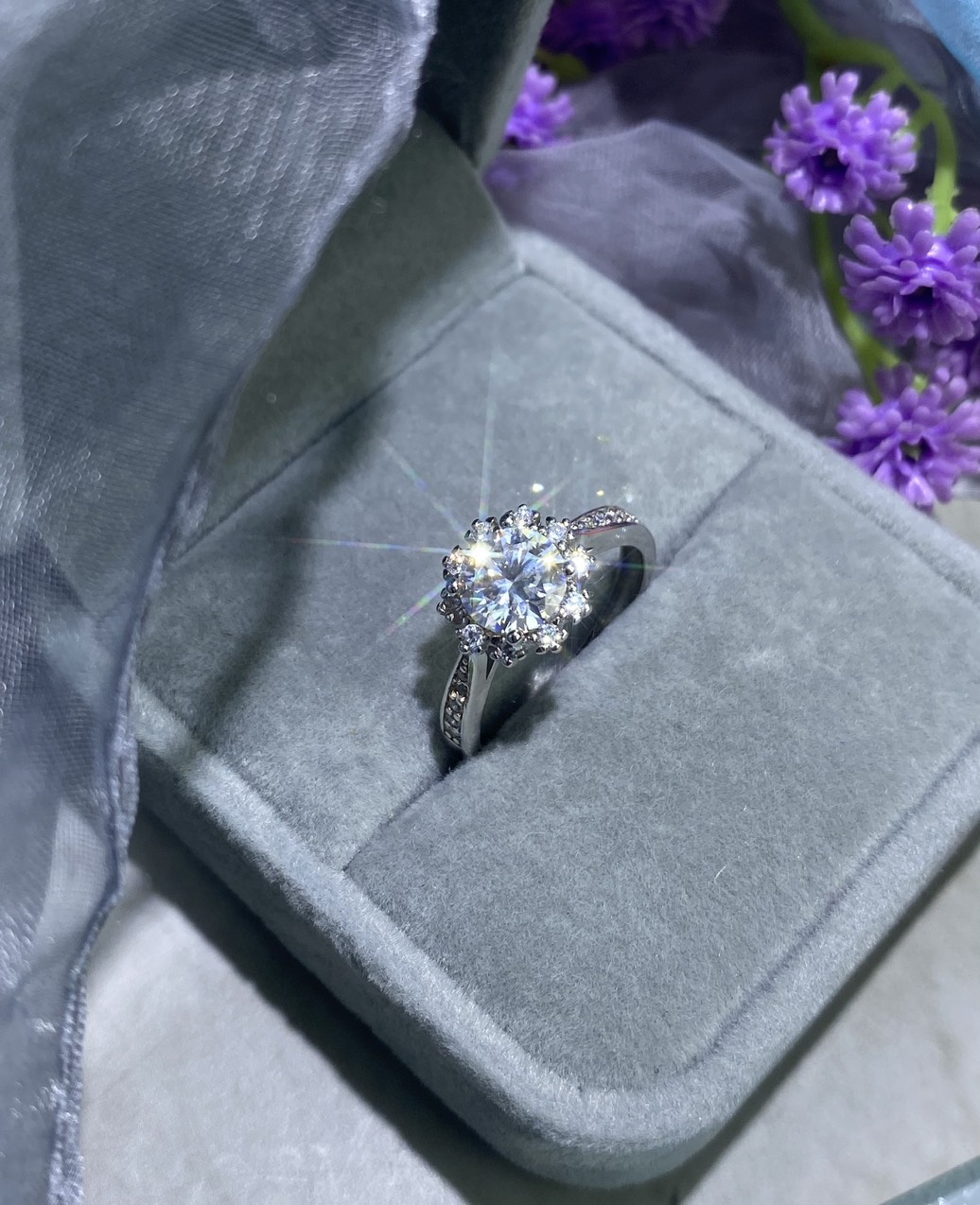 Phụ kiện đeo ngón tay Bạc 925 xi Kim viên chủ Kim Cương nhân tạo Moissanite hạt 1.0 carat (6.5mm) - R10.9.7.6