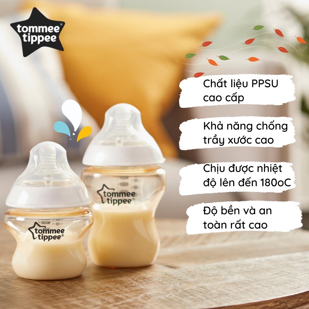 COMBO Bình sữa PPSU ty siêu mềm tự nhiên Tommee Tippee Closer to Nature 260ml &amp; Ty ngậm dạ quang cho bé Tommee Tippee Night Time 0-6 tháng (vỉ đôi) - Cá Voi