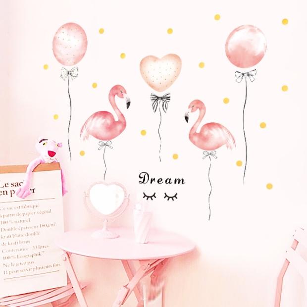 Decal trang trí tường - Bong bóng hình hạc hồng