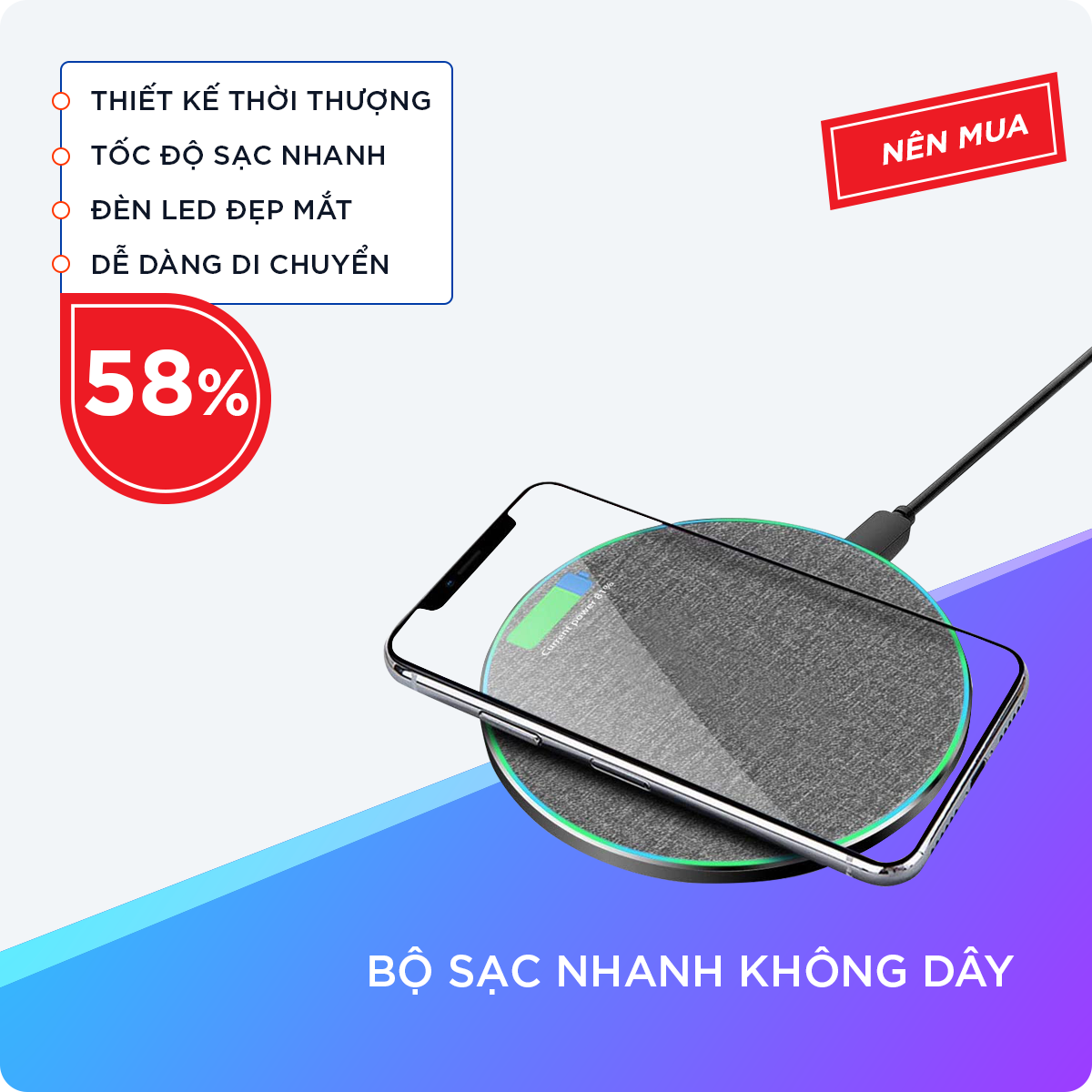 Bộ Sạc Nhanh Không Dây Với Công Suất 10W, Vật Liệu Hợp Kim Nhôm Cao Cấp, An Toàn, Nhanh Chóng