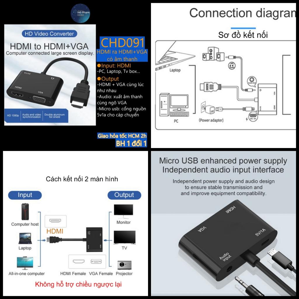 Bộ chia HDMI sang 2 màn hinh VGA + HDMI cùng lúc - Hồ Phạm