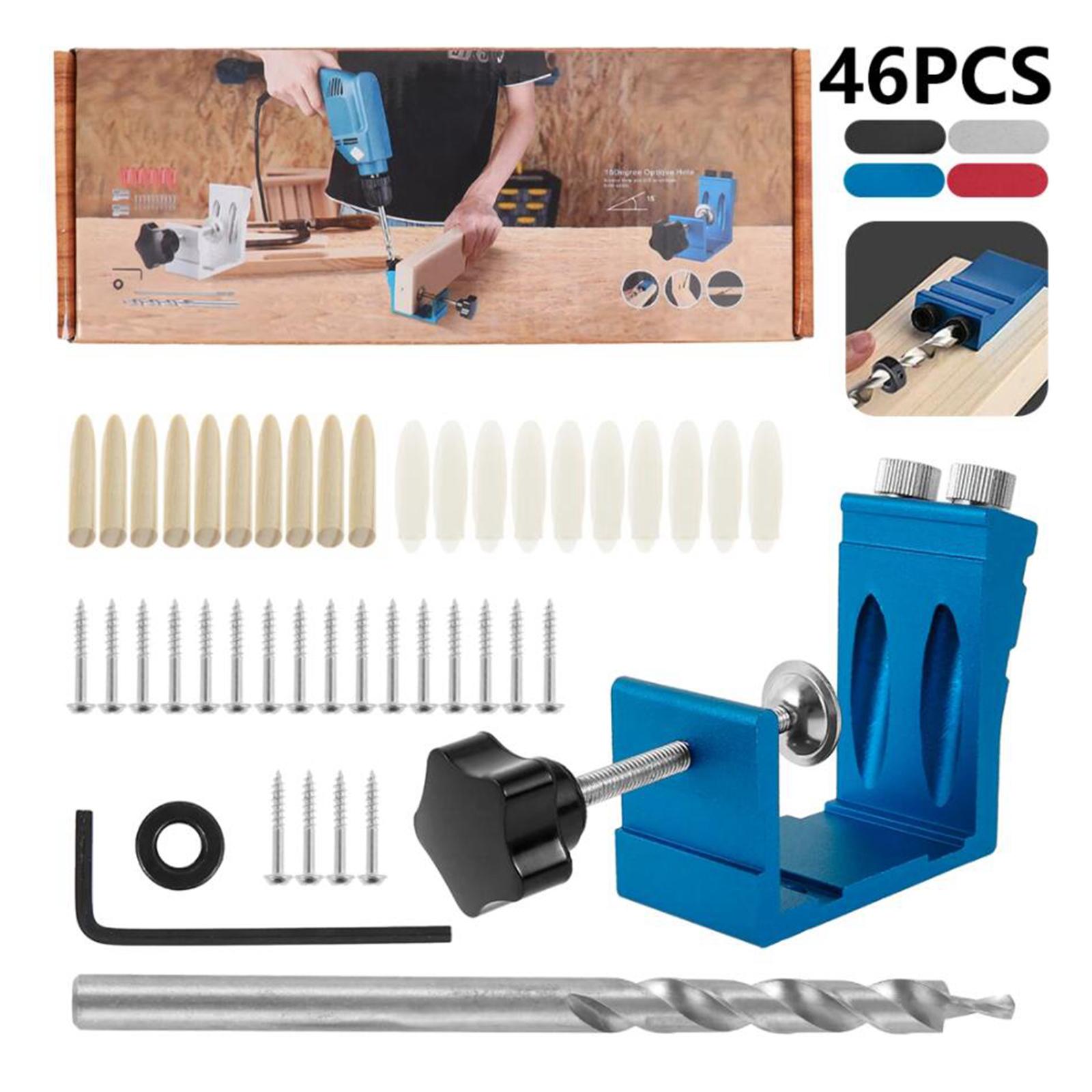 Carpenters 15 Degree Pocket Hole Jig Kit Dowel Oblique Drill Wood Tool Woodworking Locator