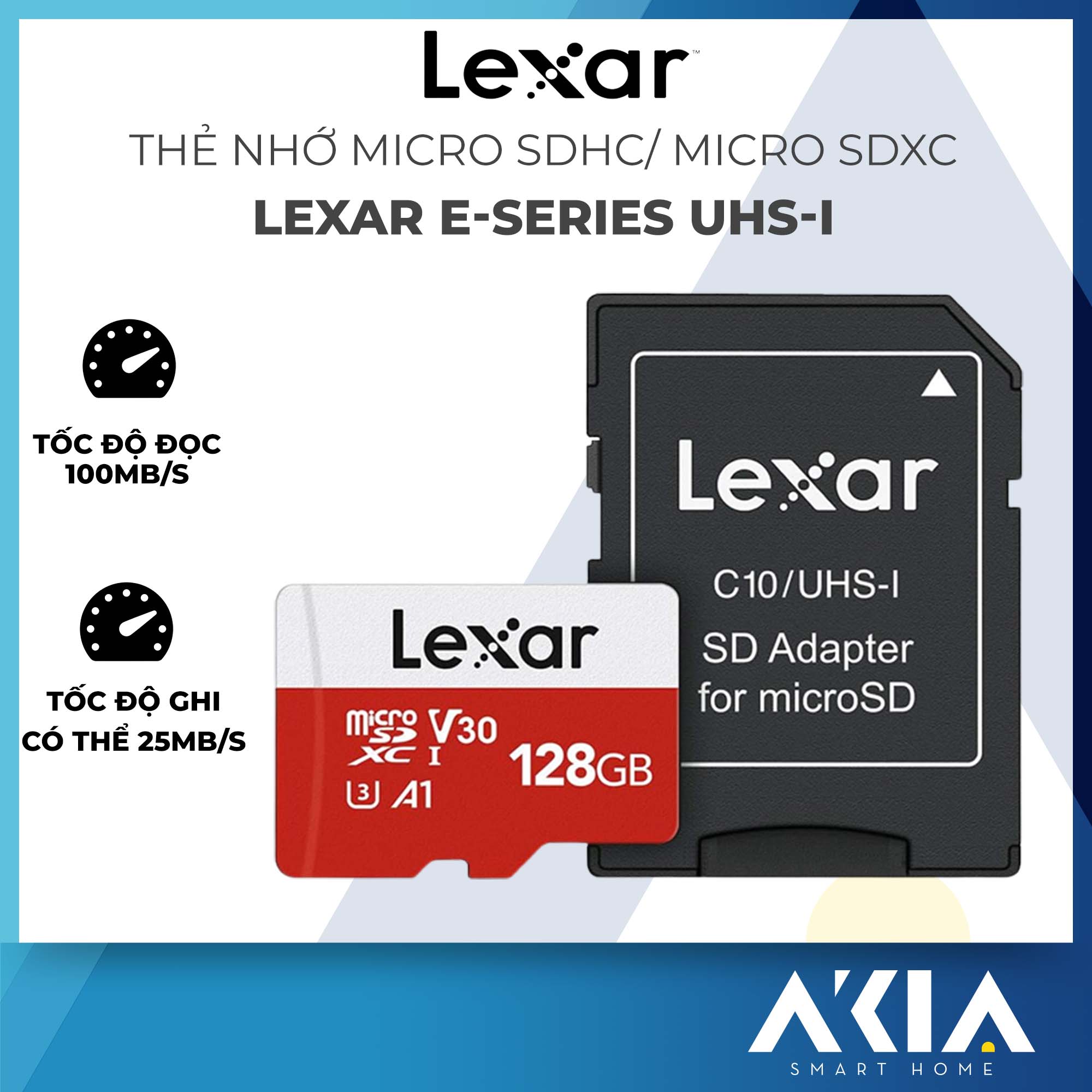 Thẻ nhớ MicroSD Lexar 32GB/ 64GB/128GB class 10 UHS-I - tốc độ100MB/s, kèm Adapter, dùng cho camera, máy ảnh, máy quay - Hàng chính hãng