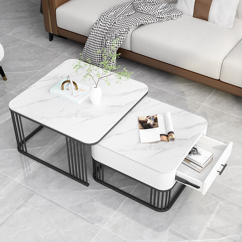 Bàn trà sofa mặt đá cẩm thạch phong cách hiện đại 2 tầng cao cấp -A12