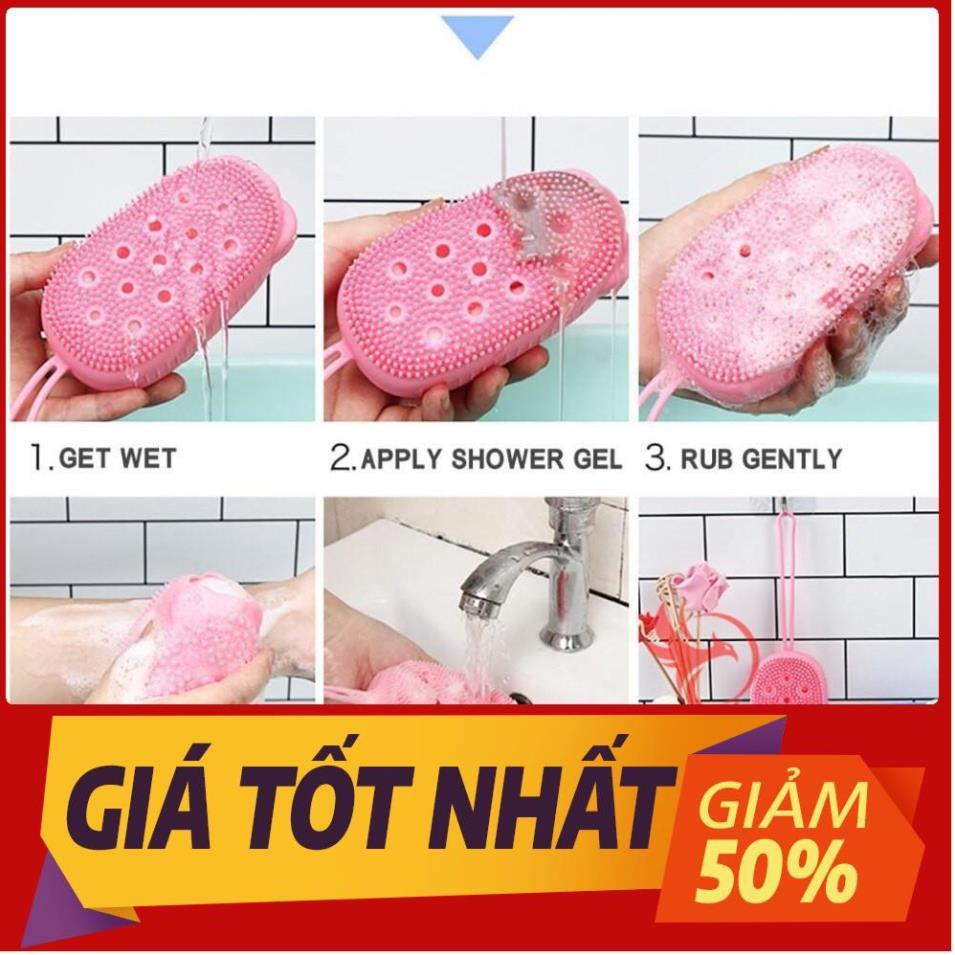 Bông tắm bọt biển silicon tạo bọt kỳ ghét cọ chà lưng tẩy tế bào da chết miếng mút 2 mặt lông siêu mềm