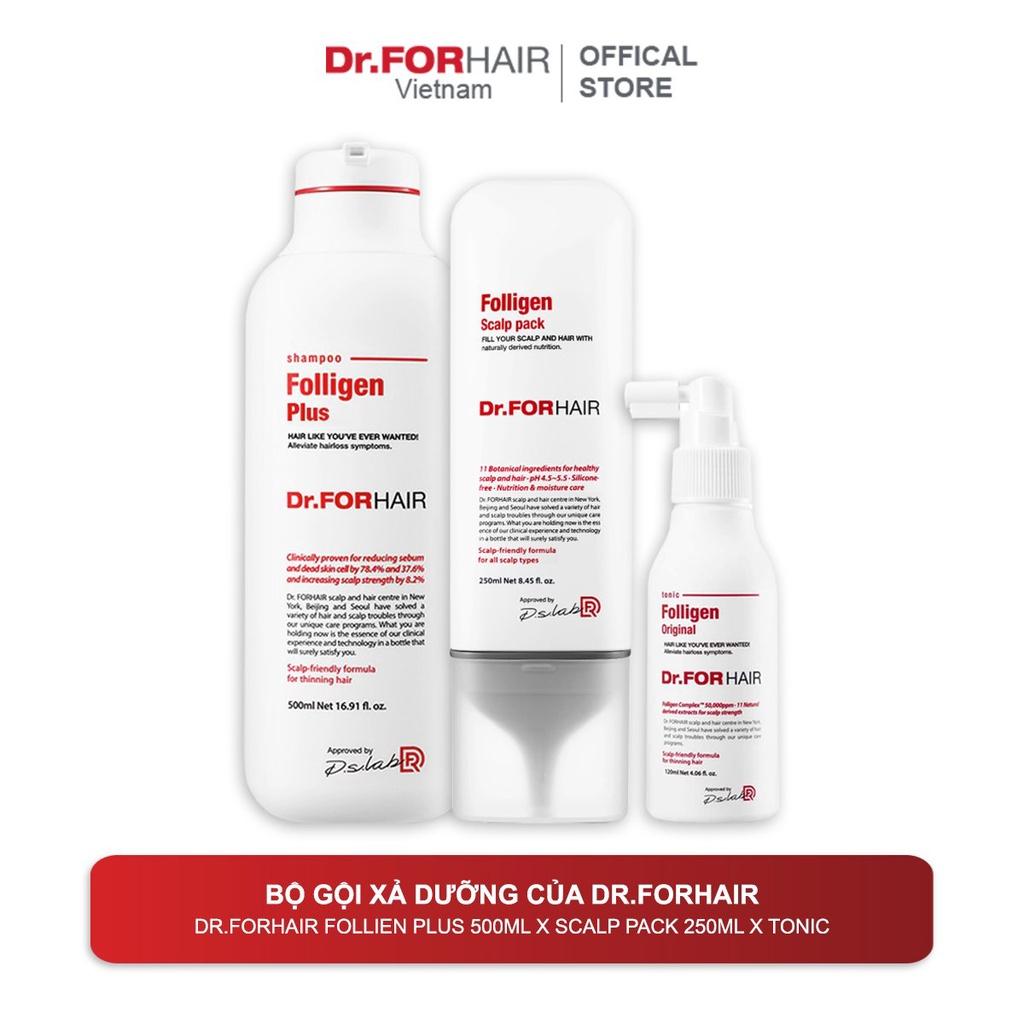 Bộ gội xả dưỡng hỗ trợ mọc tóc nuôi dưỡng da đầu khỏe mạnh Dr.FORHAIR Folligen Plus x Scalp Pack x Tonic