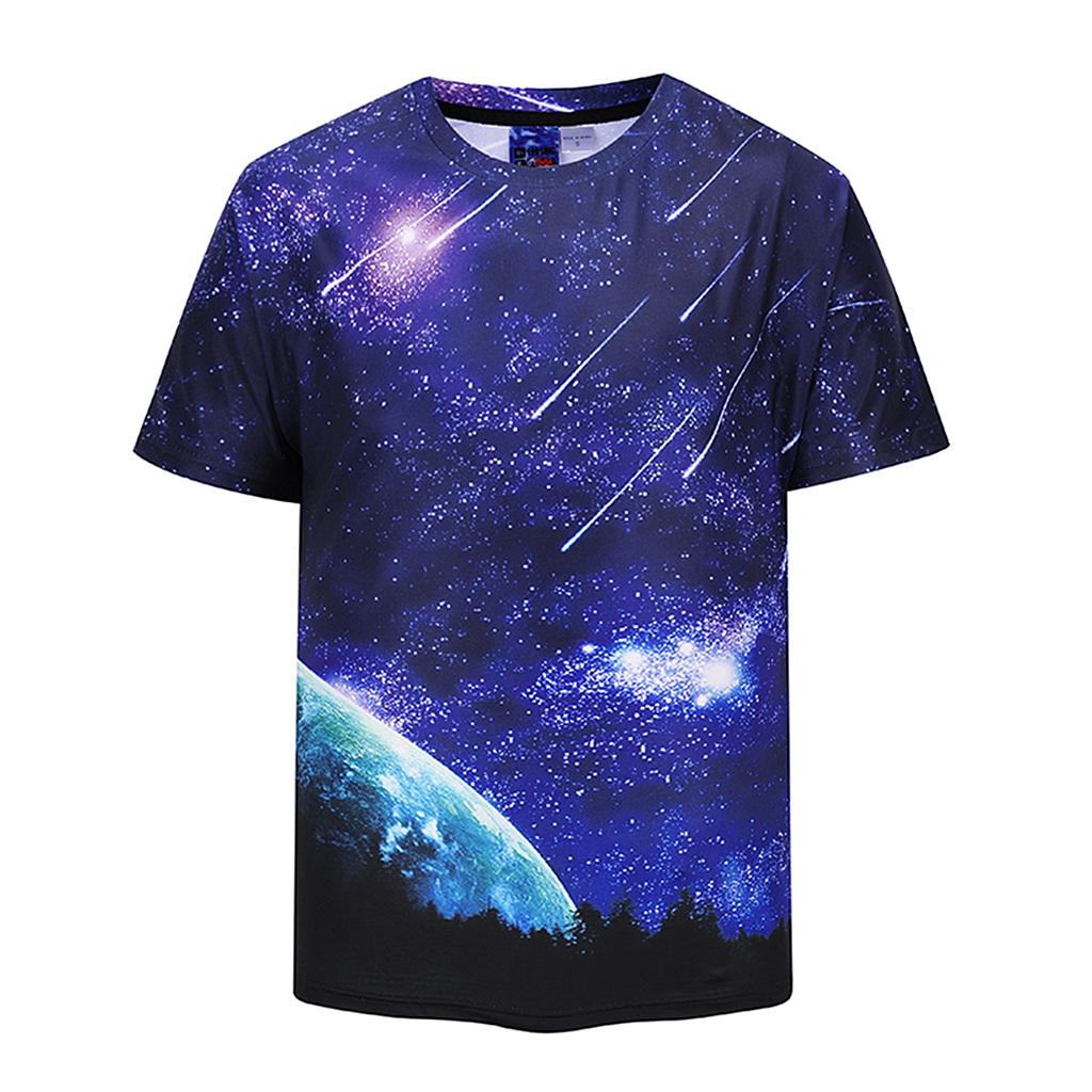 Men's Fashion Style Print Shirts Tops Tee Short Sleeve Casual Tee Shirt Starry Purple
