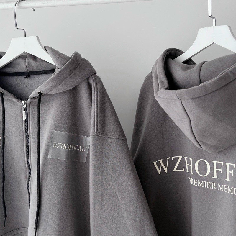 Áo khoác hoodie zip WZHOFFICAL có nón vải nỉ bông màu xám form rộng unisex nam nữ , Áo Khoác nỉ Nam Nữ Áo Hoodie Có Dây Kéo - Unisex Khoác Chống Nắng Cute. Áo Khoác Hoodie Nam Nữ Có Dây Kéo