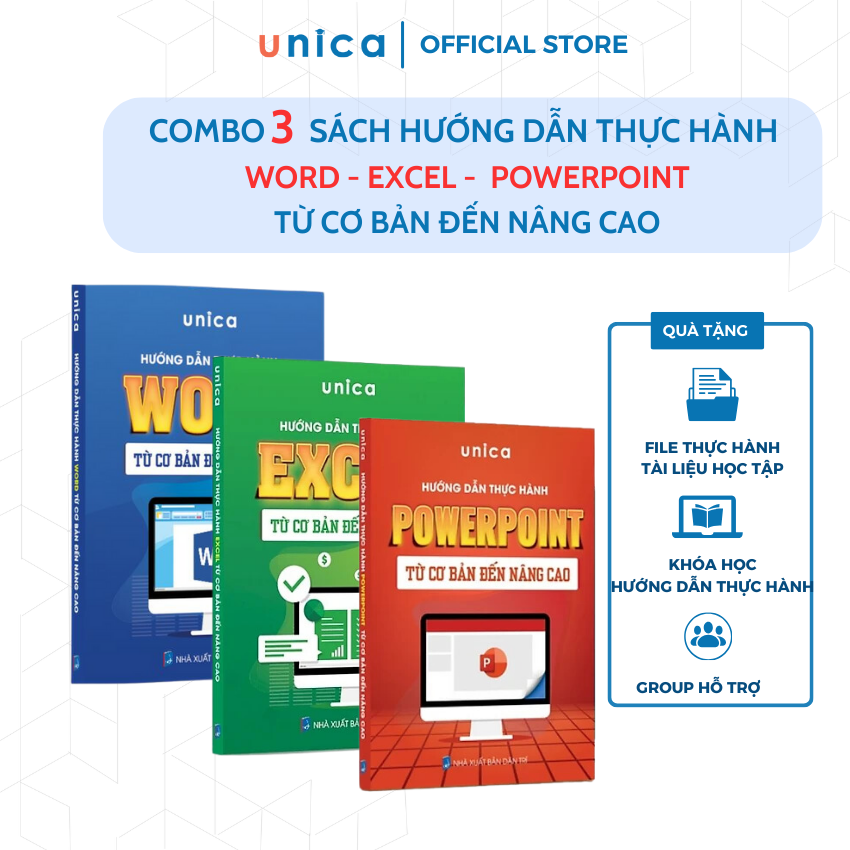 Combo 3 Sách Word - Excel - Powerpoint Unica ứng dụng tin học văn phòng từ cơ bản đến nâng cao