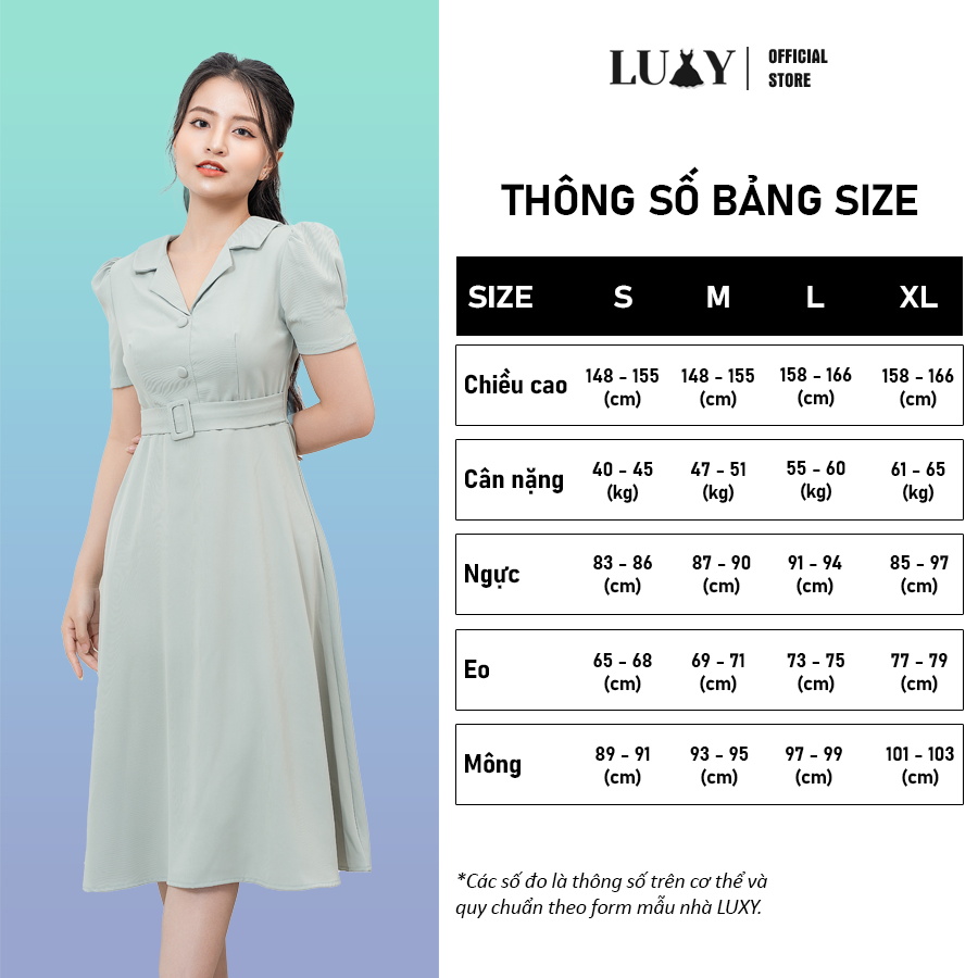 Đầm nữ cổ sơ mi dáng ôm nhẹ LUXY V90 đủ size từ 42kg - 65kg