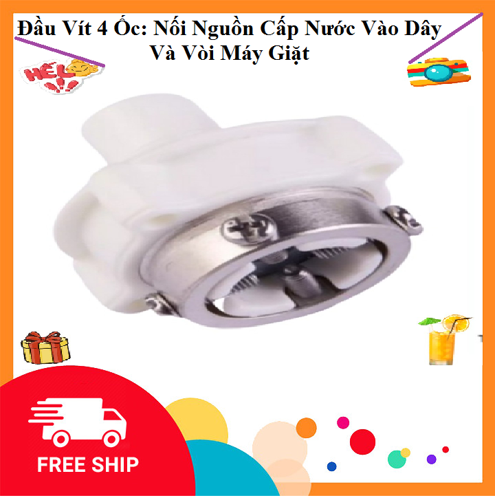 Béc Đầu 4 Ốc Gắn Nối Dây Cấp Nước Máy Giặt