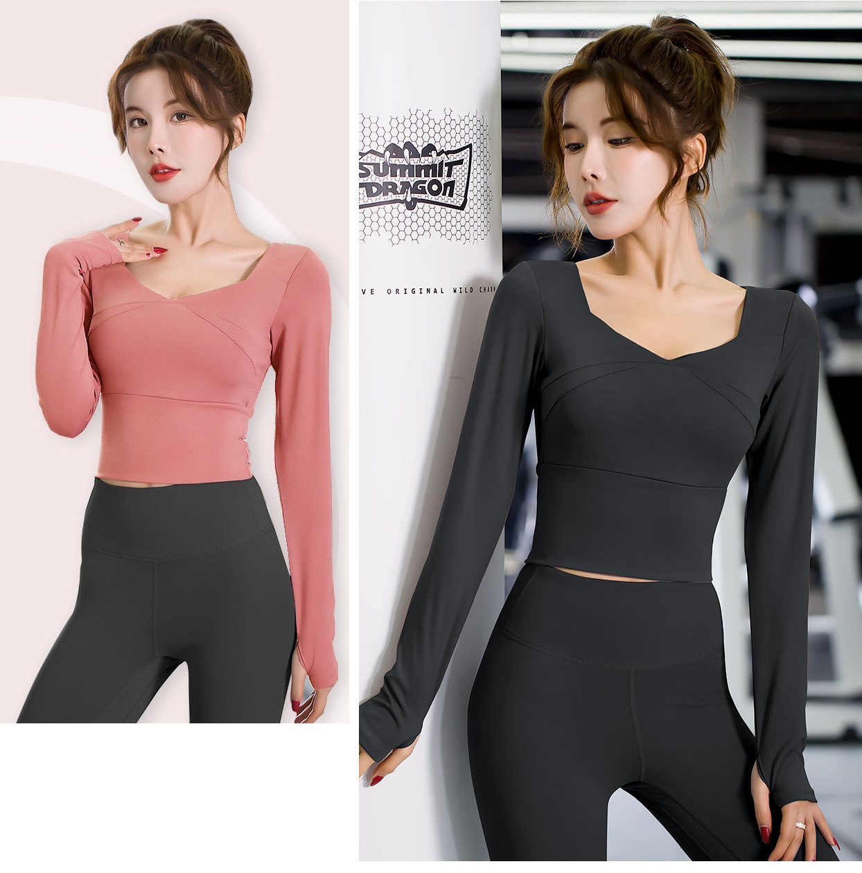 Áo tập gym nữ có mút đệm, áo croptop xỏ ngón ôm body, tôn dáng