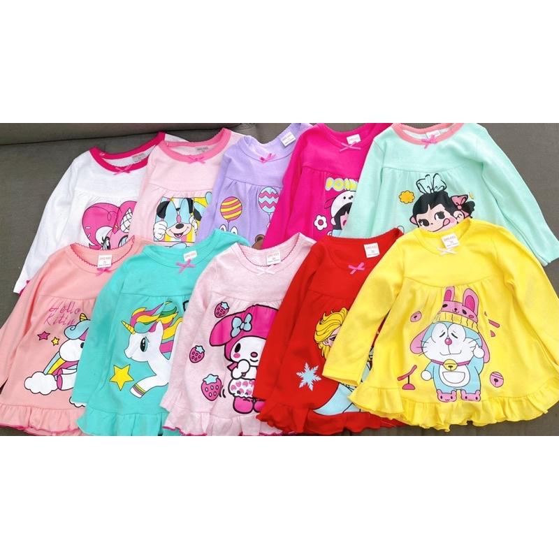 Bộ dài bé gái thun borip dáng babydoll -
