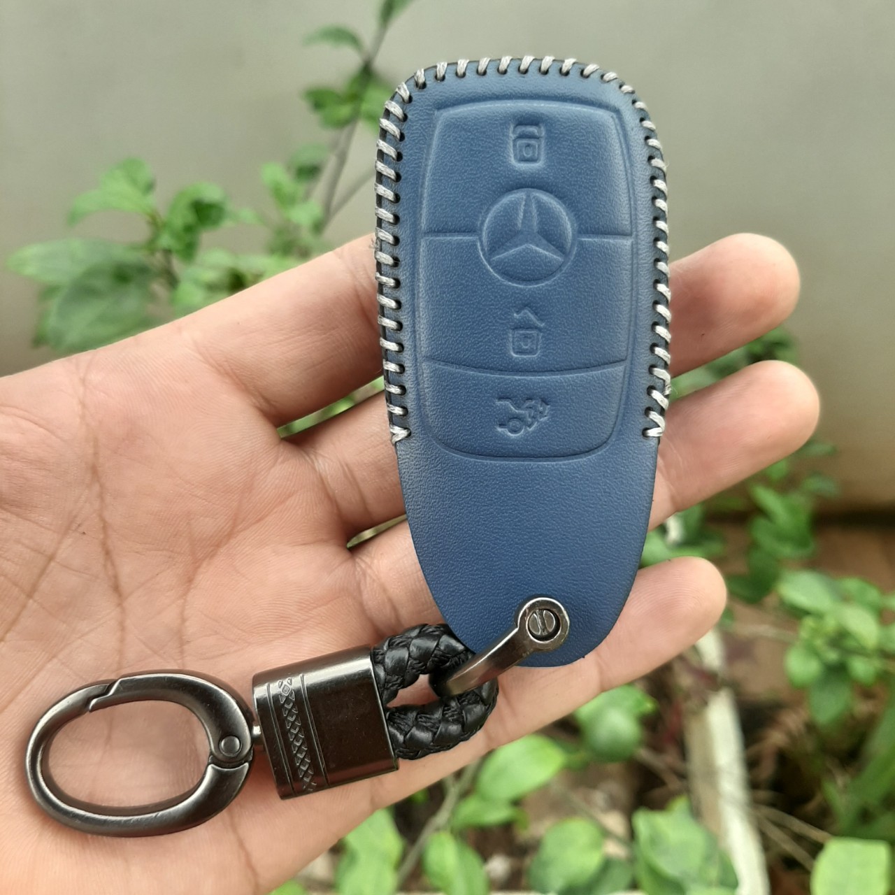 Bao da chìa khoá Mercedes handmade da thật, bao da chìa khoá Mec (dòng mới 2019 - 2021) có khắc tên và sđt