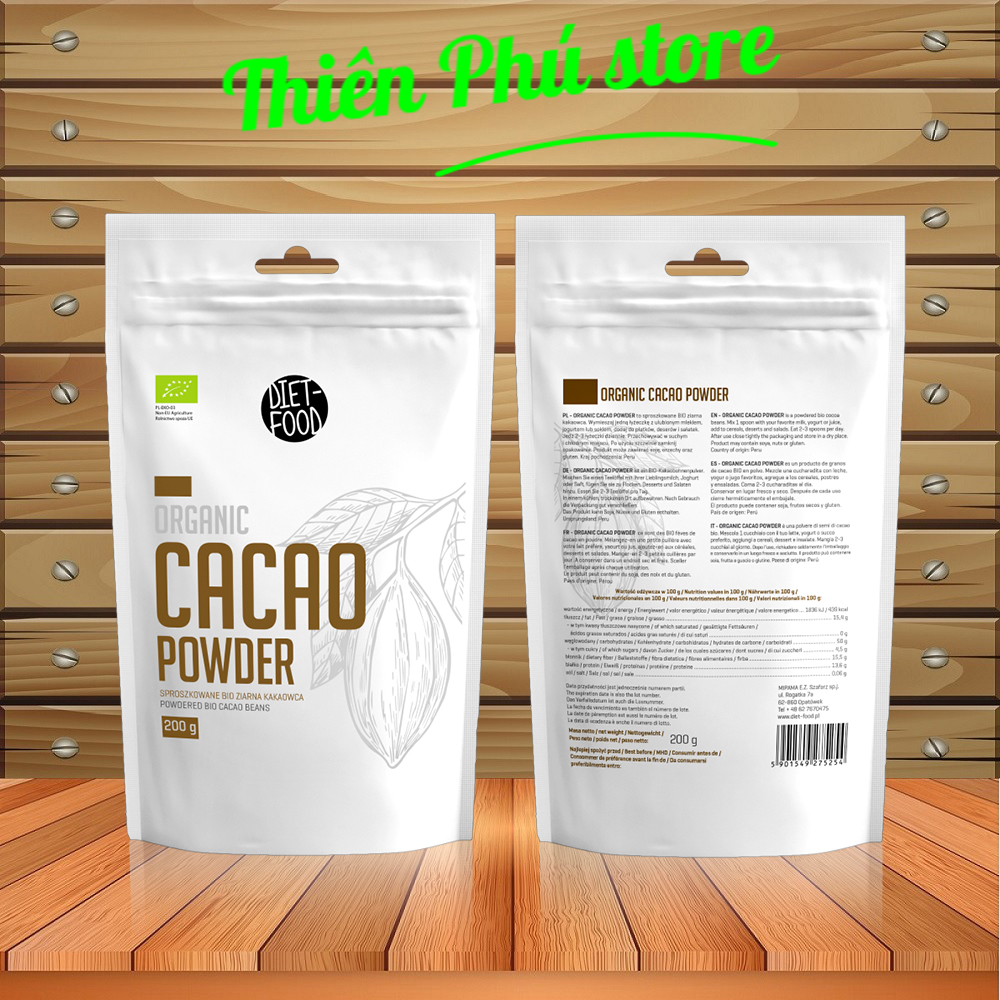 Bột Cacao Nguyên Chất Hữu Cơ Diet Food 200g Organic Cacao Powder